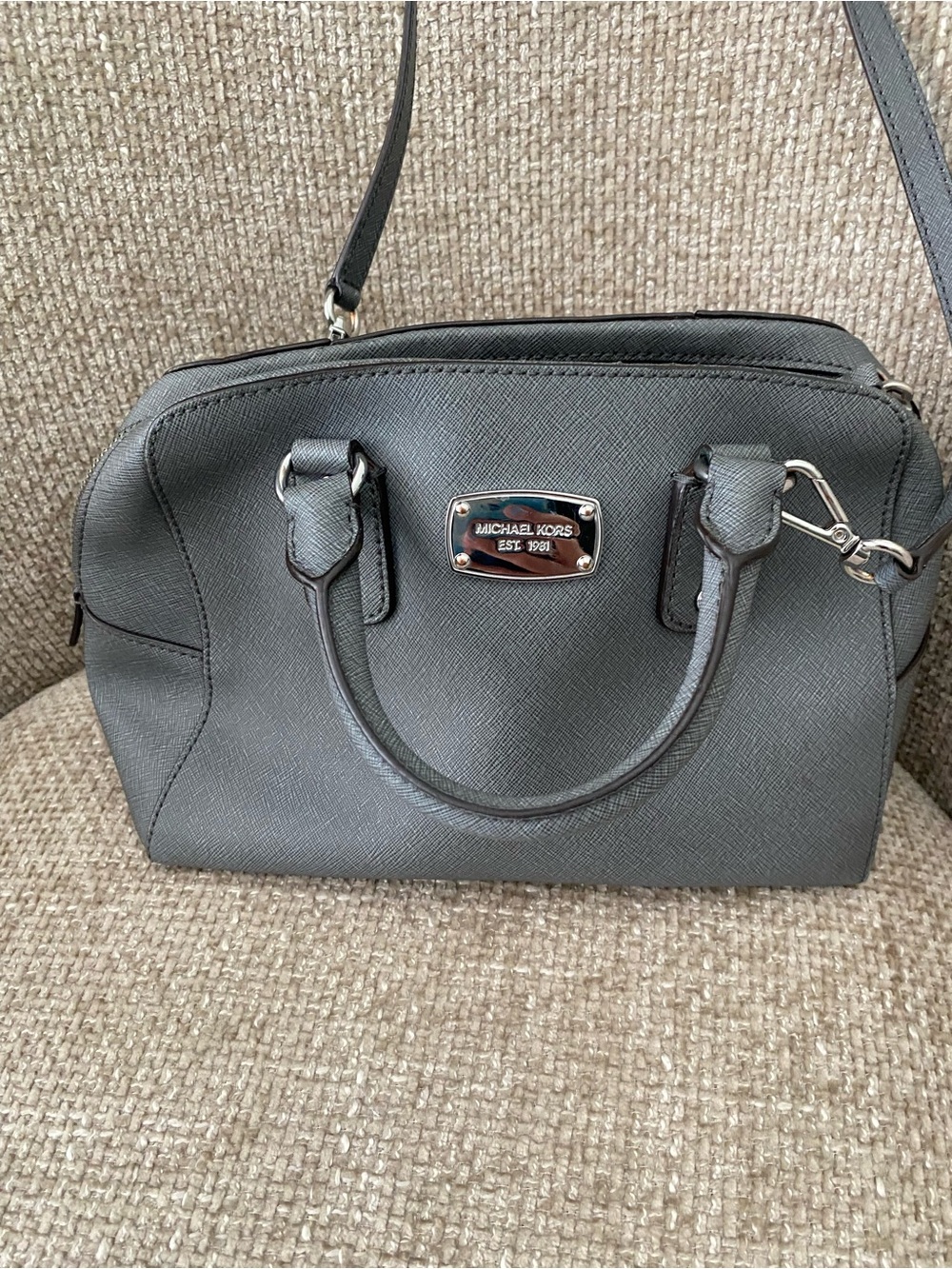 Michael Kors grey Saffiano Leather Satchel